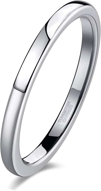 TRUMIUM 2mm 4mm 6mm 8mm Black Tungsten Ring for Men Women Wedding Band Domed High Polish Comfort Fit 4-15