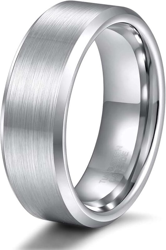 TRUMIUM Shuremaster 4mm 6mm 8mm Tungsten Carbide Wedding Band Men Women Engraved I Love You Couple Ring Black/Silver Beveled Edges Brushed Size 4-15