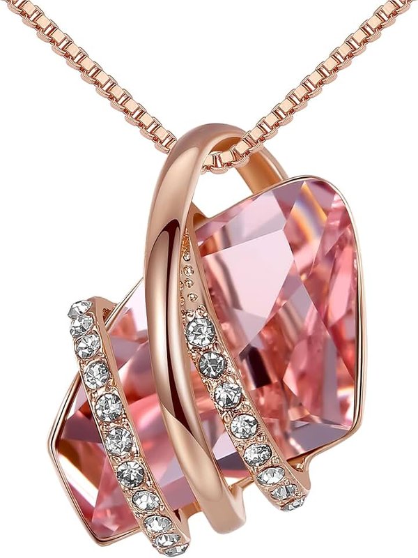 Leafael Wish Stone Pendant Necklace, Necklaces for Women with Birthstone Crystals, Allergy-Free Jewelry for Women with Gift Box, 18K Rose Gold Plated or Silver-tone Birthstone Necklace for Women