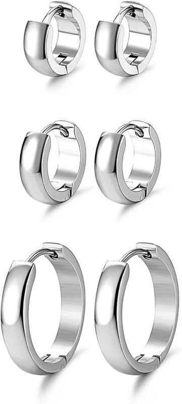 JewelrieShop Men Jewelry Set Huggie Earrings Hinged Hoop Dangle Earrings, Stainless Steel, Hypoallergenic, Urban Hoop Earrings