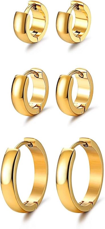 JewelrieShop Men Jewelry Set Huggie Earrings Hinged Hoop Dangle Earrings, Stainless Steel, Hypoallergenic, Urban Hoop Earrings