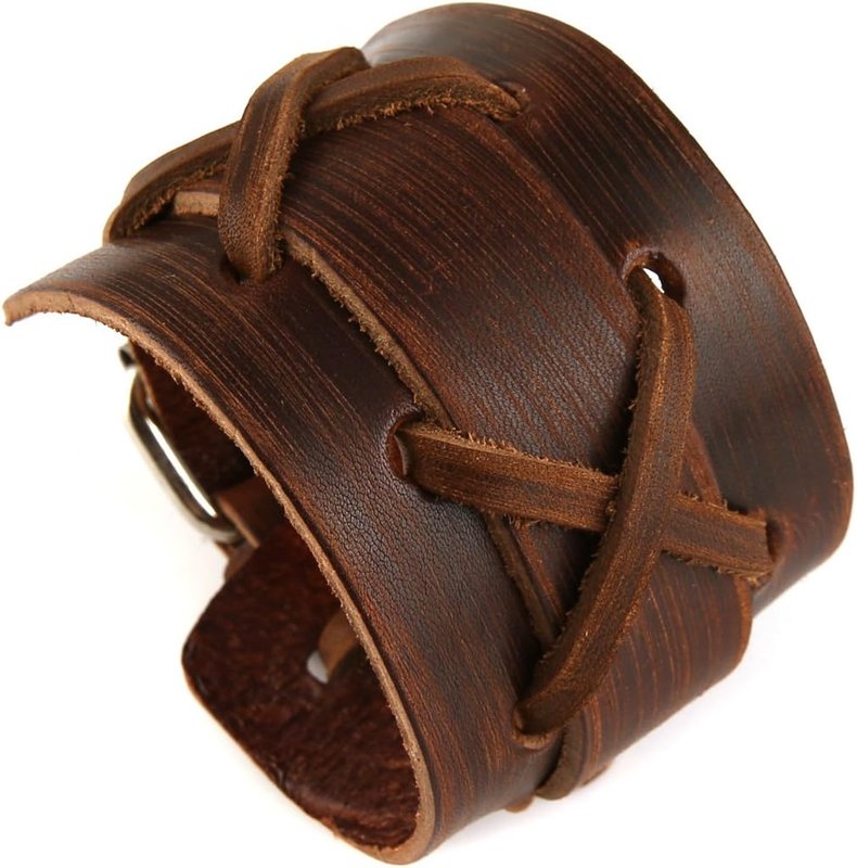 HZMAN Brown Leather Bracelets Men's Leather Cuff Bracelet Adjustable Wristband Bracelet Jewelry Gift