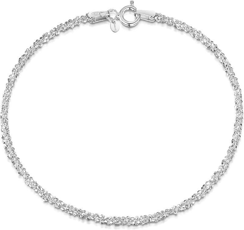 Amberta 925 Sterling Silver Fine Chain Bracelet Length 7.5" inch / 19 cm