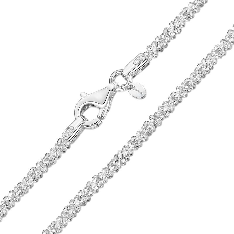 Amberta Italian 925 Sterling Silver Diamond Chain for Women - 1.7 mm Snow/Rock Silver Chain Necklace