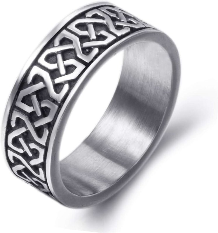 Elfasio 8mm Mens Celtic Knot Stainless Steel Ring Band Vintage Jewelry US Size 7-15