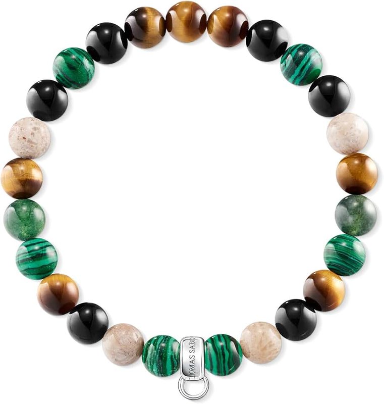 Thomas Sabo Jasper Tiger Eye Charm Club 925 Sterling Silver Charm Bracelet X0217-947-7, Sterling Silver, Jasper