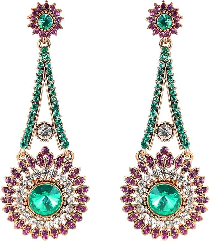 Touchstone Indian Bollywood Glamorous Handcrafted contemporary Designer Jewelry long Chandelier Earrings In Rhinestone crystal Gold or Silver Tone For Women.