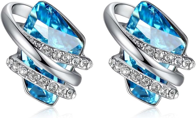 Leafael Infinity Love Heart Birthstone Earrings for Women, Crystal Stud Earrings with Healing Stones, Allergy-Free Jewelry for Women with Gift Box, Silver-tone Birthstone Crystals Earrings