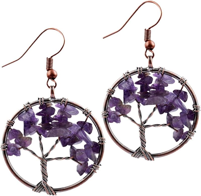 SUNYIK Tumbled Stone Tree of Life Dangle Earrings for Women