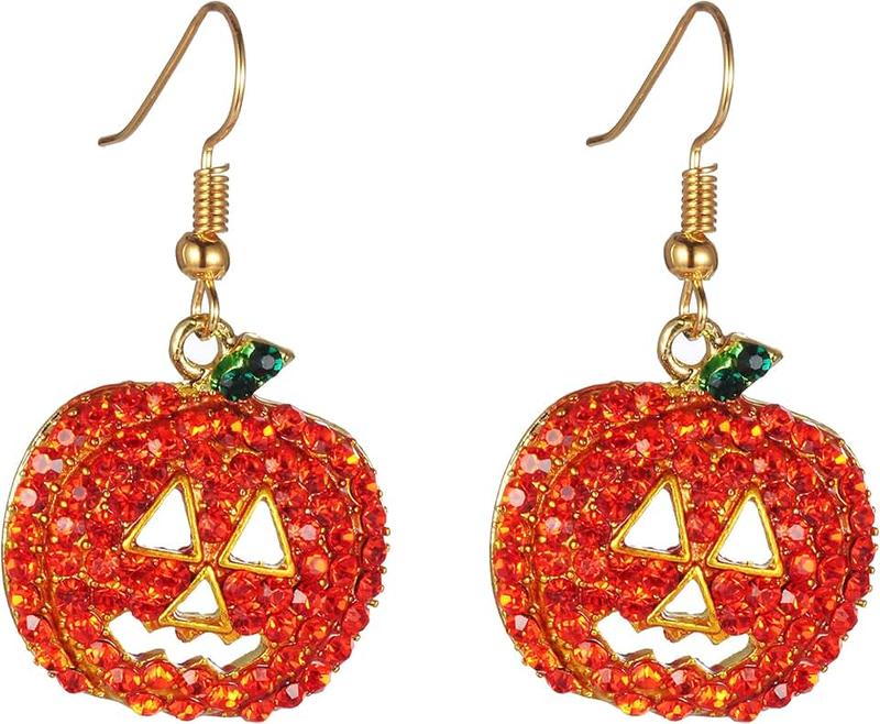 iWenSheng Halloween Pumpkin Earrings Red - Hypoallergenic Crystal Dangle Earring for Women Girls Kids Holiday Night Costume Jewelry Smiling Face Pumpkin Drop Earrings Fun and Festive with Free Jewelry Box