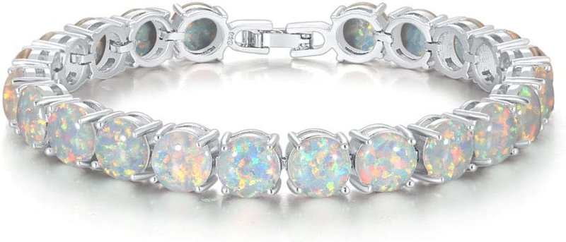 CiNily Created Blue White Fire Opal/Mystic Clear Crystal Bracelets for Women 18K White Gold Plated Big Round or Oval Shape Gems Bracelet Jewelry Gifts