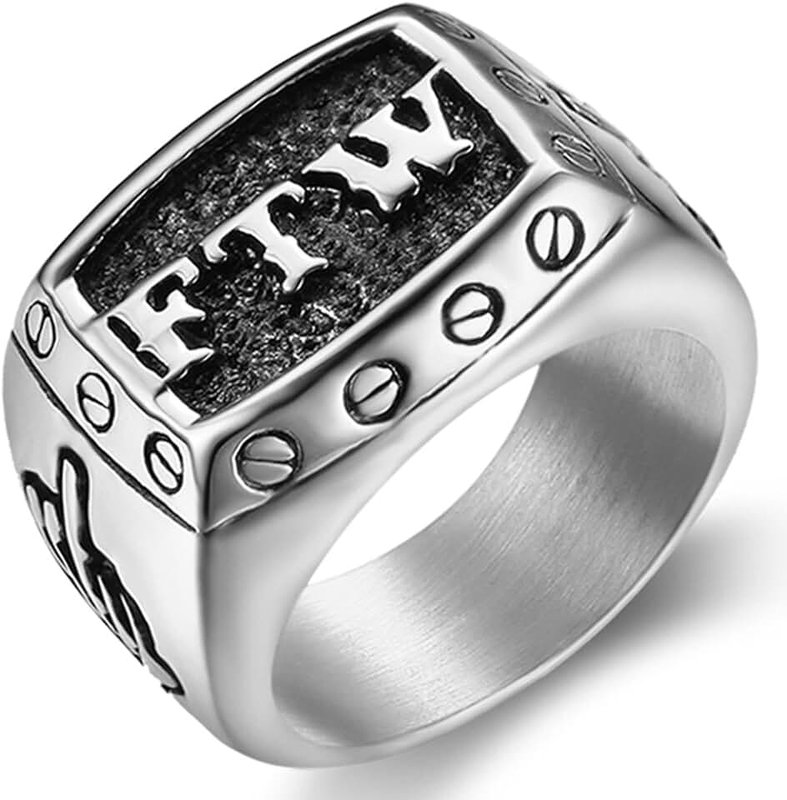 JUDE Stainless Steel FTW Biker Rider Middle Finger Ring