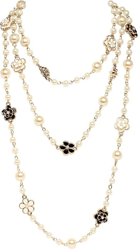 MISASHA Fashion Jewelry Designer Flower and Bow Charms Faux Pearl Statement Long Sweater Necklace for Women