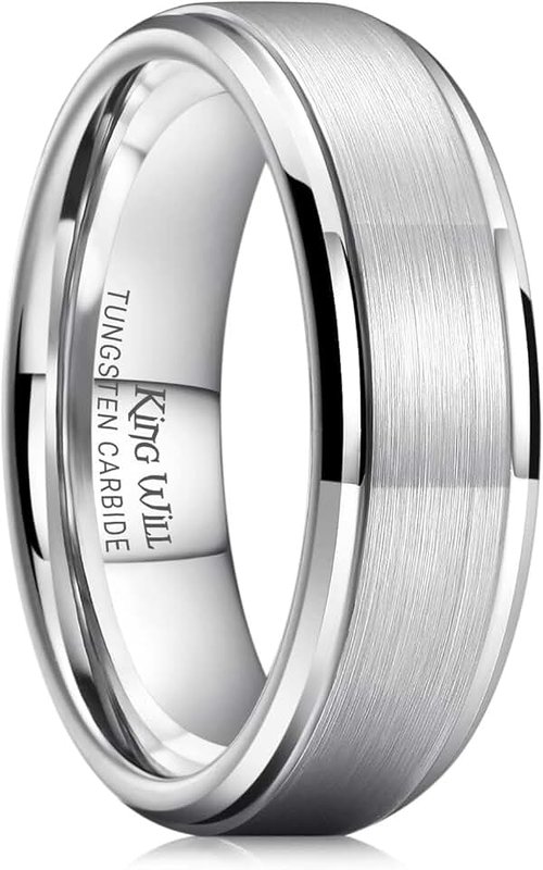 King Will Basic Tungsten Ring for Men 6mm/7mm/8mm/9mm/10mm Tungsten Wedding Band Matte Brushed Finish Comfort Fit ClimatePartner certified
