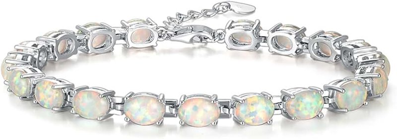 CiNily Rhodium Plated Fire Opal Women Jewelry Wedding Gift Gemstone Bracelet 8.5"