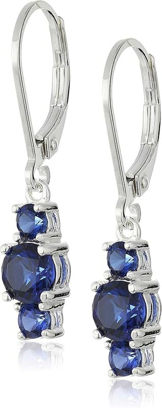 Amazon Essentials Sterling Silver Genuine and Created Gemstone Three Stone Birthstone Leverback Dangle Earrings