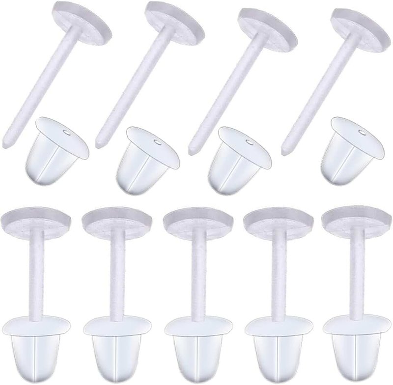 BronaGrand BronaGrand 500 Pairs Plastic Earring Posts and Backs, 5mm Clear Earrings Pins Rubber Earring Safety Backs Earnuts