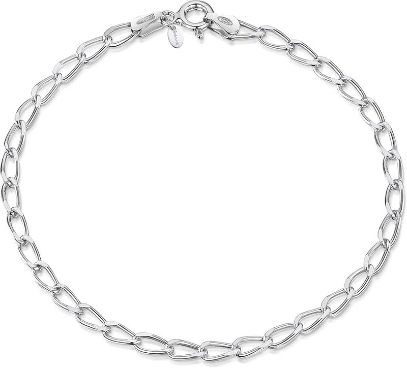 Amberta Women's 925 Sterling Silver Link Chain Bracelet for Charms (Adjustable)