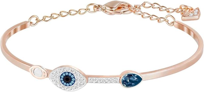 Swarovski Crystal Evil Eye Rose Gold-Plated Bangle Bracelet, 2.25 inches, Mixed metal finish