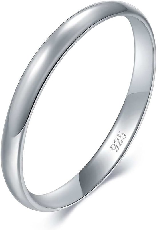 BORUO 925 Sterling Silver Ring High Polish Plain Dome Tarnish Resistant Comfort Fit Wedding Band 2mm Ring 4-12