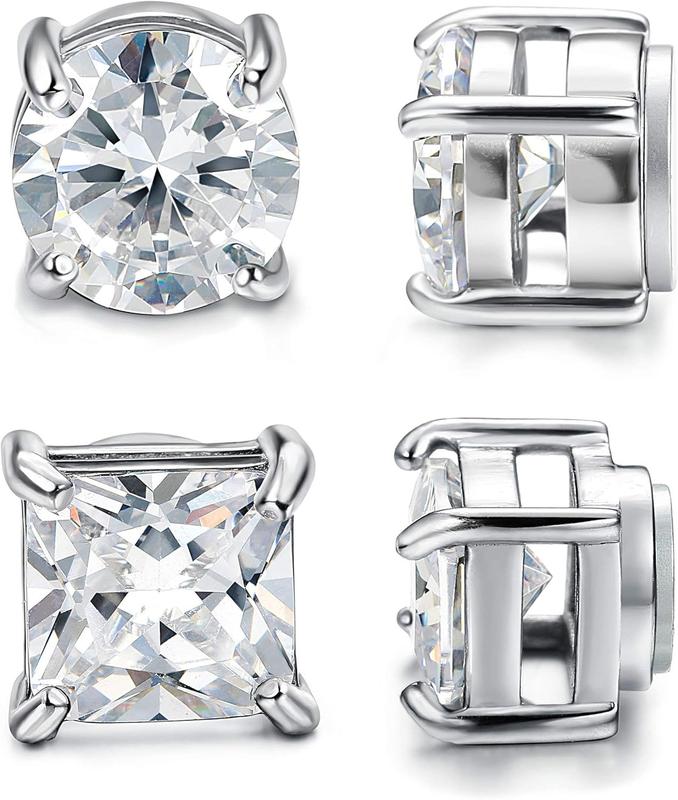 Jstyle 2 Pairs Stainless Steel Magnetic Stud Earrings for Men Women Non-piercing CZ Hypoallergenic 5-8mm ClimeCo Certified