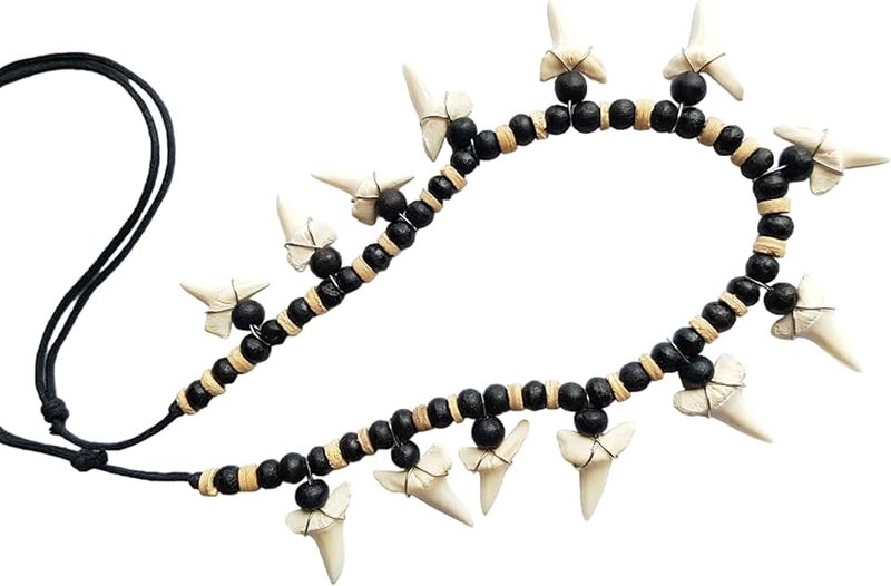 Swimmi 13! Genuine Shark Teeth Necklace for Men, Mako Shark Tooth Necklace, Handmade Wooden Beads adjustable Cords Shark Tooth Necklace for Women Jewelry GA056