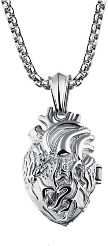 LBFEEL Stainless Steel Anatomical Organ Heart Pendant Necklace for Men in 3 Colors With a Gift Box