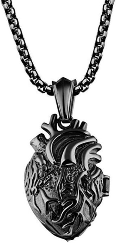 LBFEEL Stainless Steel Anatomical Organ Heart Pendant Necklace for Men in 3 Colors With a Gift Box