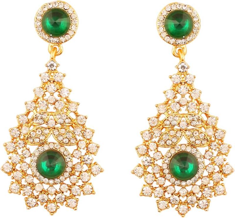 Touchstone Indian Bollywood Glamorous Handcrafted contemporary Designer Jewelry long Chandelier Earrings In Rhinestone crystal Gold or Silver Tone For Women.