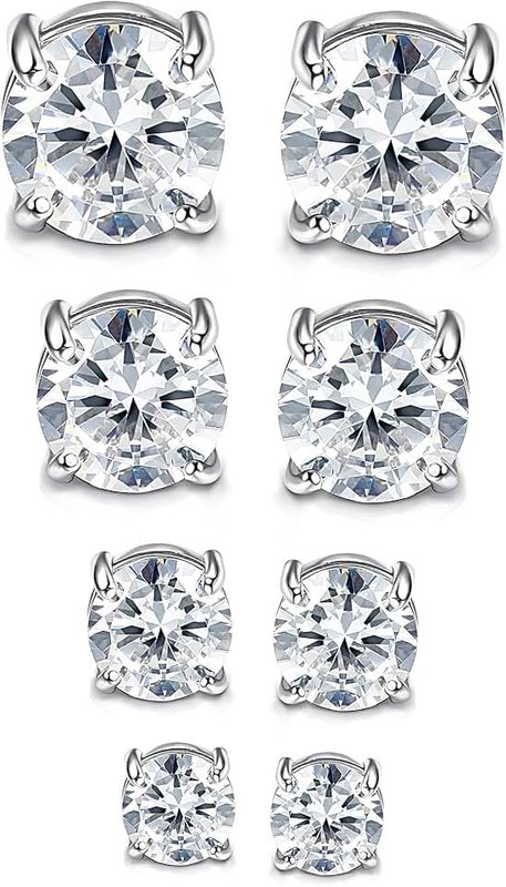 Jstyle 4 Pairs Stainless Steel Mens Womens Magnetic Stud Earrings Non-piercing CZ 4-7mm ClimeCo Certified