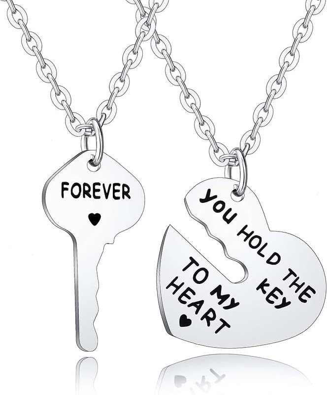 BESPMOSP Set of 2 You Hold The Key to My Heart Forever Matching Pendant Necklace