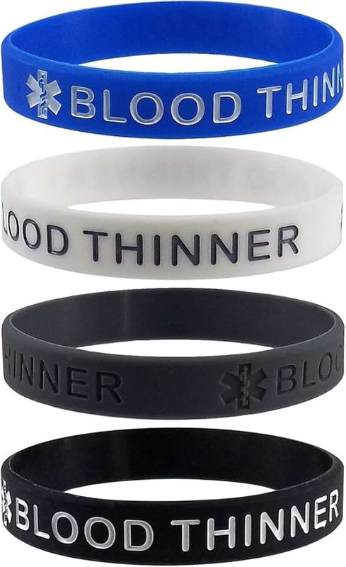 Max Petals "BLOOD THINNER" Medical Alert ID Silicone Bracelet Wristbands 4 Pack