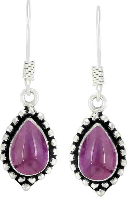 Sterling Silver Jewelry Natural Moonstone Lapis Labradorite Dangle Earrings 7x10mm Pear Gemstones 925 Silver Overlay handmade Dangle Earrings for Women