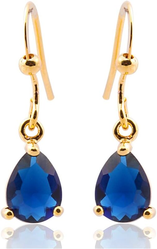 RIZILIA Dangle Drop Pierced Earrings with Pear Cut CZ [8 Colors available] in Yellow Gold Plated, Simple Modern Elegant