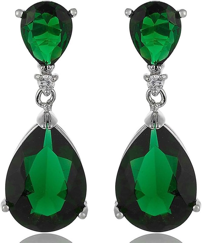 RIZILIA [RIZILIA CELEBOX] Teardrop Dangle Pierced Earrings with Pear Cut CZ [9 Colors available] in White Gold Plated, Celebrity inspired by Angelina Jolie