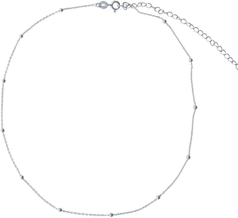 Amkaka Minimalist Sterling Silver Choker Necklace Thin Bead Ball Necklace