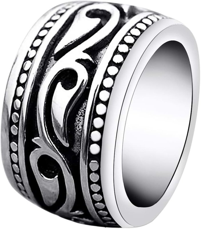 ENHONG Mens Rings Heavy Wide Vintage Stainless Steel Ring Black Silver Celtic Wedding Band for Men Women Size 7 8 9 10 11 12 13 14