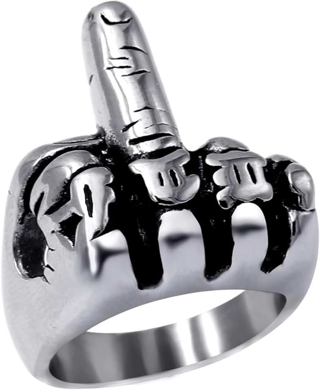 ENHONG Mens Biker Rings Stainless Steel Middle Finger Outlaw Punk Ring for Men Women