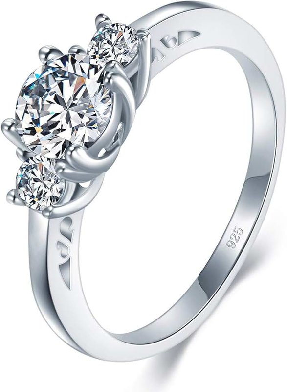 BORUO 925 Sterling Silver Ring, Cubic Zirconia CZ Eternity Engagement Wedding Band Ring