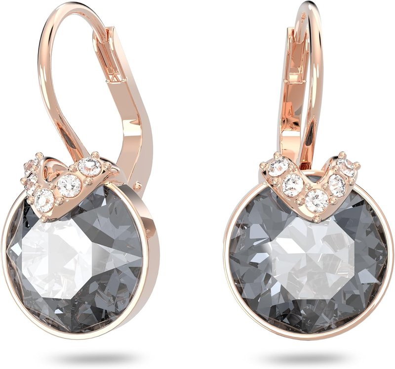 Swarovski Bella V Drop Earrings Collection, White, Gray or Gold Round Cut Crystals in a Rhodium or Rose Gold-Tone Plated Setting