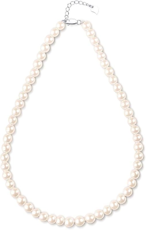 JORA White Freshwater Cultured Pearl Necklace for Women in 18 Inch Princess Length