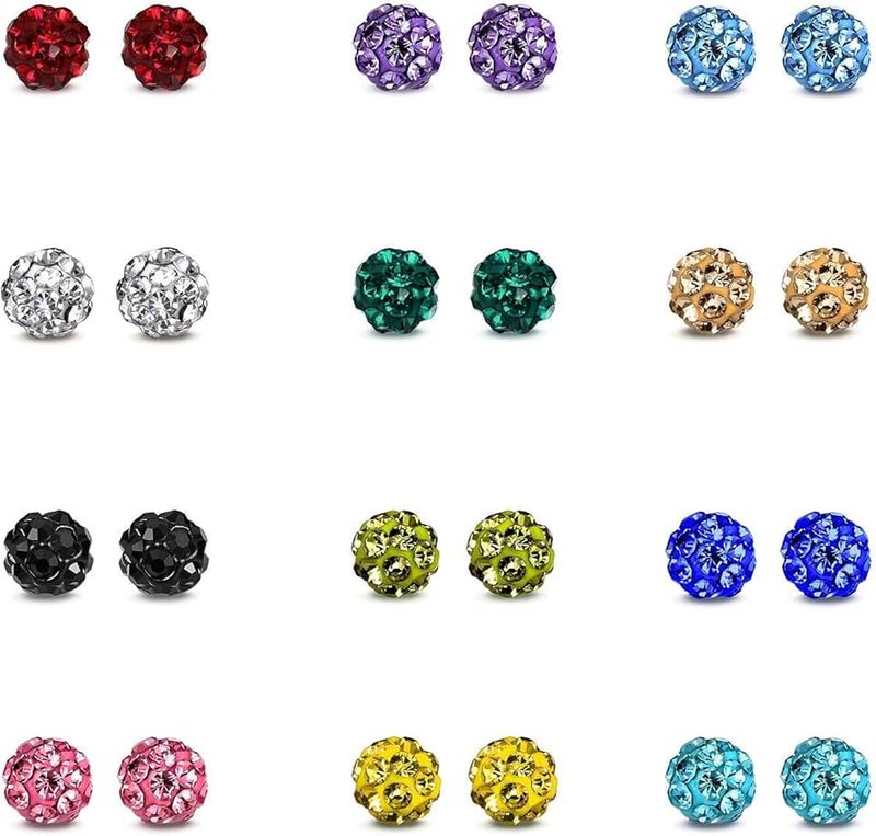 JewelrieShop JewelrieShop Rhinestones Crystal Ball Stud Earrings Set Fireball Disco Ball Pave Bead Earrings Hypoallergenic for Teen Girls Women (4mm, 12pairs)