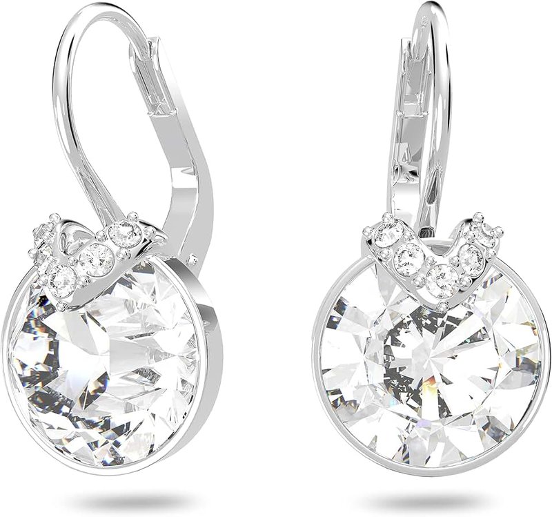 Swarovski Bella V Drop Earrings Collection, White, Gray or Gold Round Cut Crystals in a Rhodium or Rose Gold-Tone Plated Setting