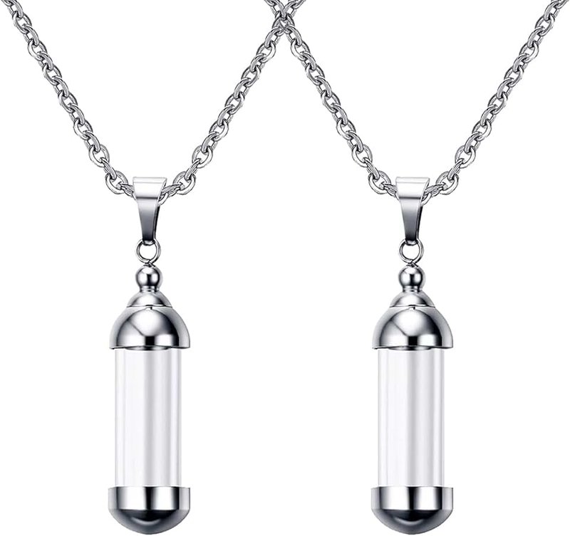 Sharplace Sharplace Stainless Steel Clear Cylinder Cremation Urn Necklace Openable Container Memorial Pendant Necklace Jewelry for Women & Men