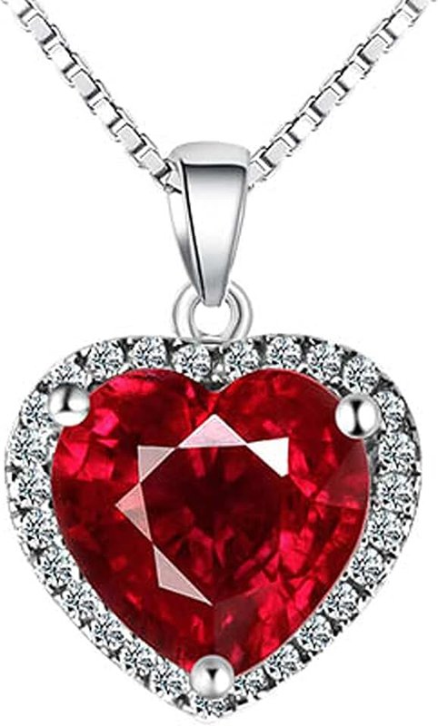 Navachi 925 Sterling Silver 18k White Gold Plated 3.7ct Heart Ruby or Emerald Necklace Pendant 16"