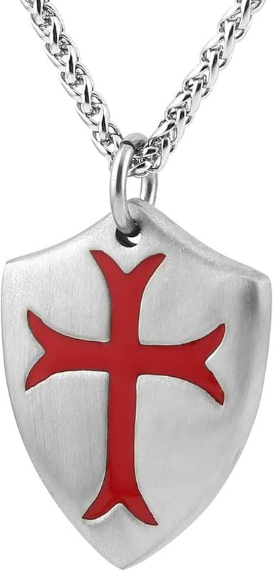 HZMAN Stainless Steel Knights Templar Cross Necklace Joshua 1:9 Shield Pendant with 22+2Inches Chain