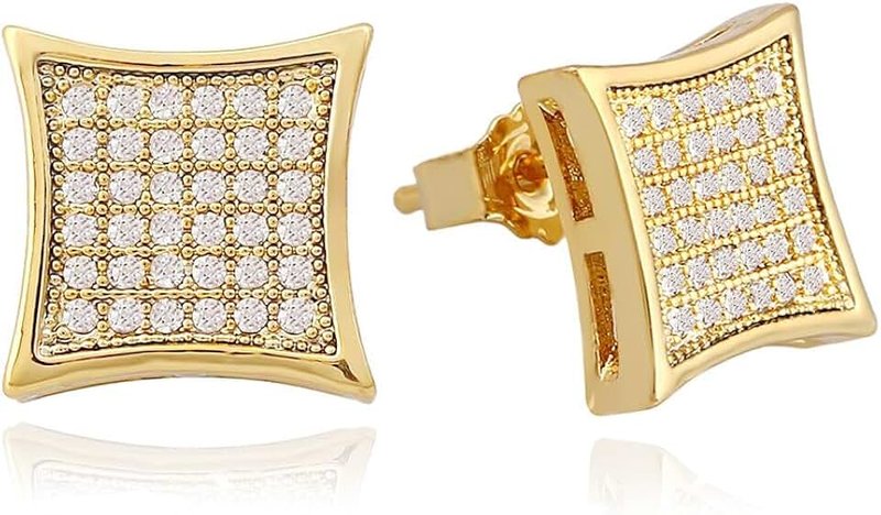 LuReen Gold Silver 11mm Square Iced Out CZ Stud Earring of Mens Boy aretes para hombre