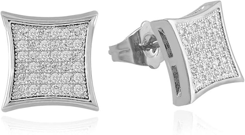 LuReen Gold Silver 11mm Square Iced Out CZ Stud Earring of Mens Boy aretes para hombre
