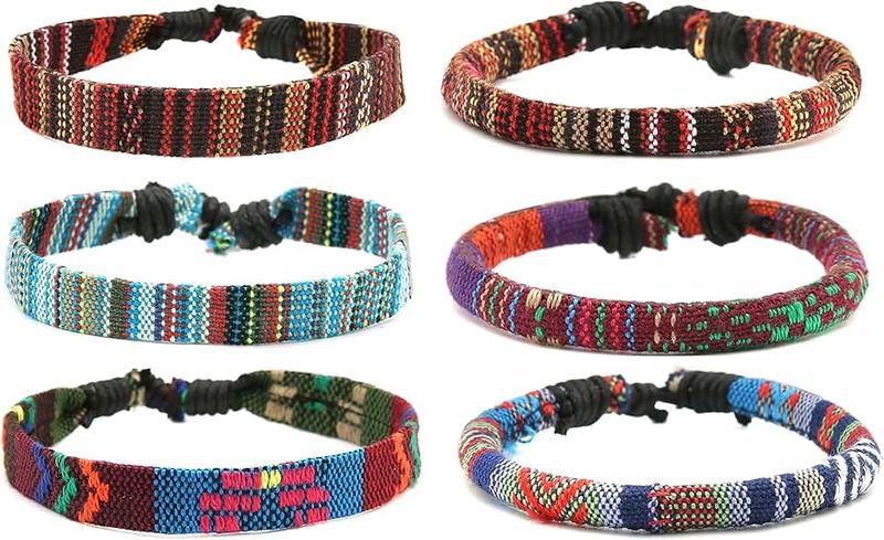 HZMAN Mix 6 Wrap Bracelets Men Women, Hemp Cords Ethnic Tribal Bracelets Wristbands