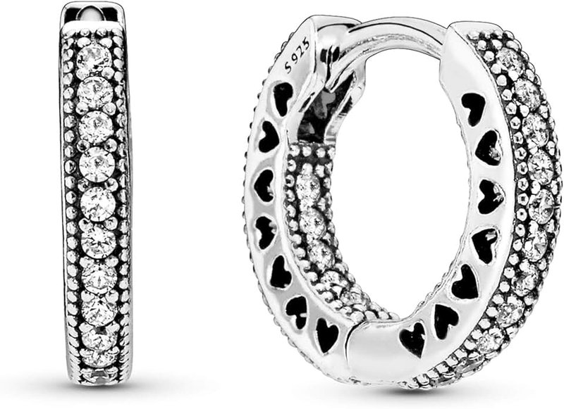 PANDORA Signature Women's Sterling Silver Pavé Heart Cubic Zirconia Hoop Earrings